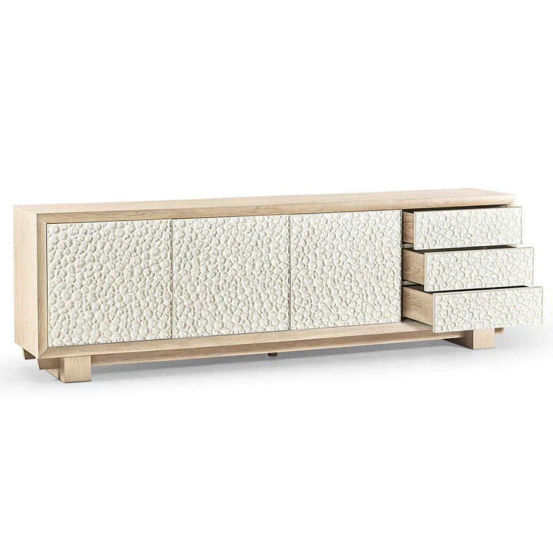 Water Pelagic Sculpted Media Console Sideboard Washed Oak TV Stand Storage Drawers Cabinet