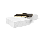 Luxury Sculptural Coffee Table Black & White High-Gloss Marble Finish