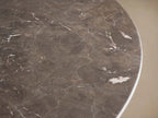 Saint Germain Round Stone Dining Table with Carrara Marble Top Wood Rennes Base