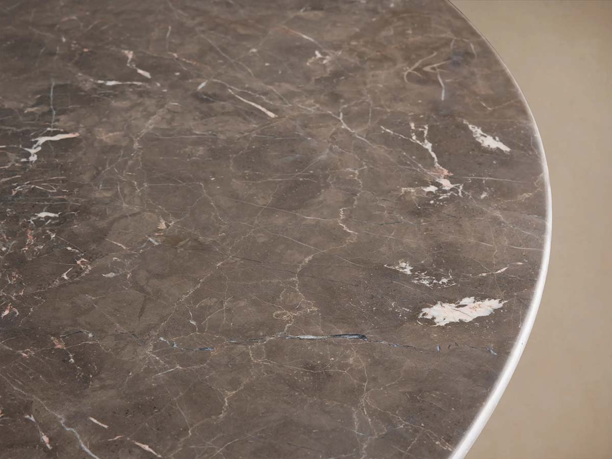 Saint Germain Round Stone Dining Table with Carrara Marble Top Wood Rennes Base