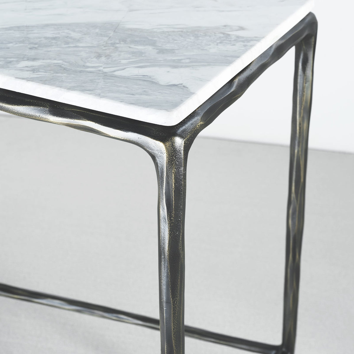 Thaddeus Metal Rectangle Marble Console Table Hand-Forged Entryways Entrance Table