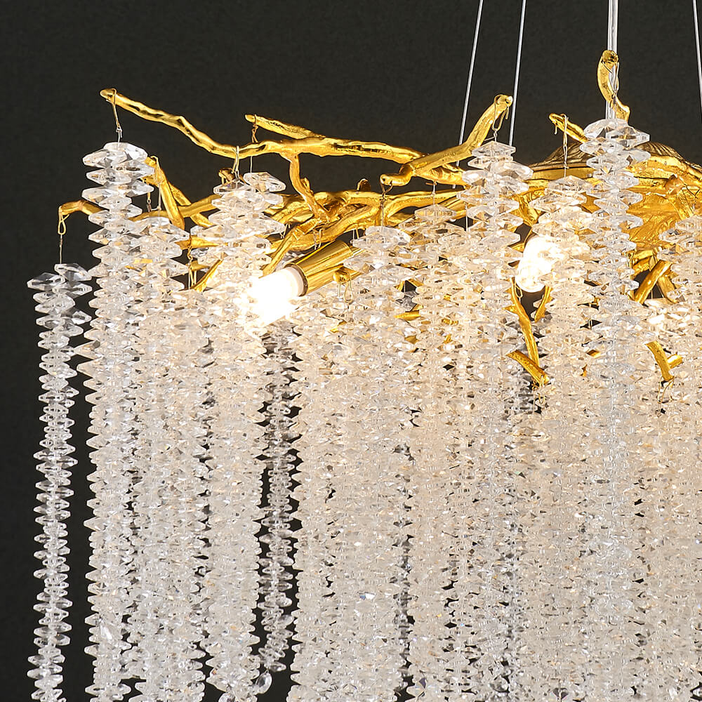 Moderner Kristall-Kronleuchter (24-40 Zoll) mit goldenem Astmotiv für das Wohnzimmer