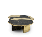 Luxury Calacatta Marble Coffee Table with Black Sculptural Base & Modern Design Center Tea Table