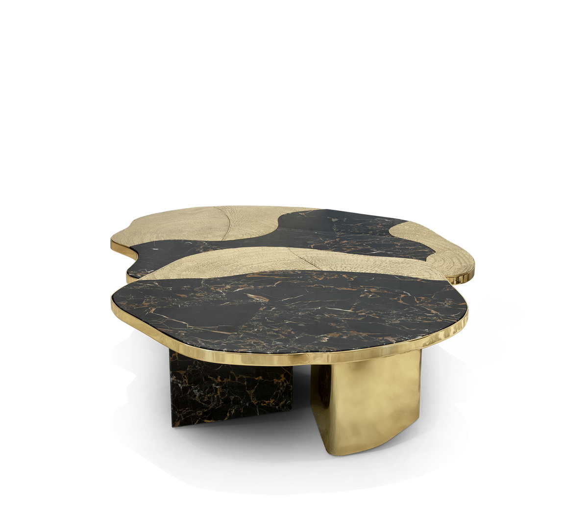 Luxury Calacatta Marble Coffee Table with Black Sculptural Base & Modern Design Center Tea Table