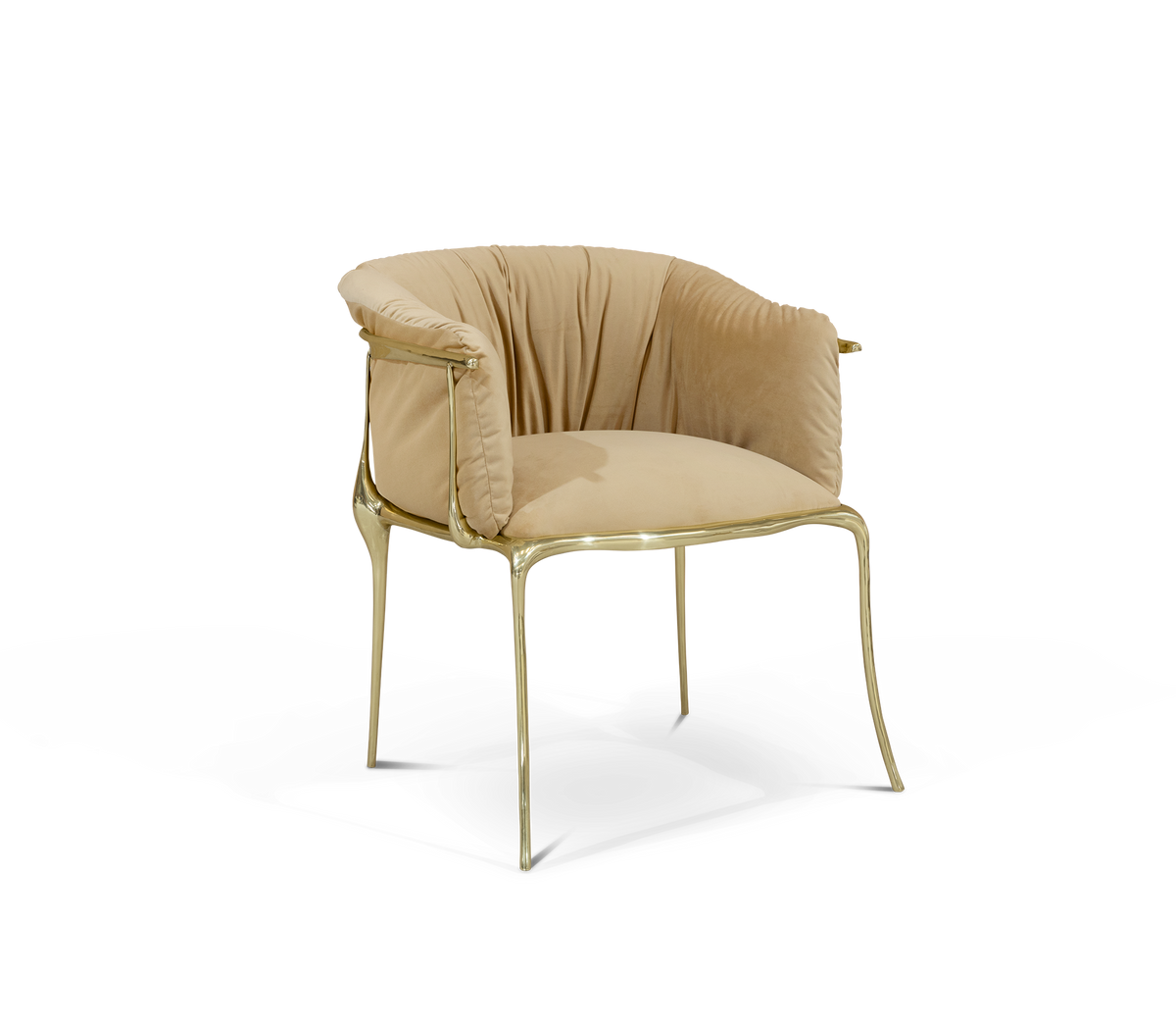 Luxury Surrealist Armchair with Gold-Plated Brass Frame, Velvet Seat & Sculptural Design