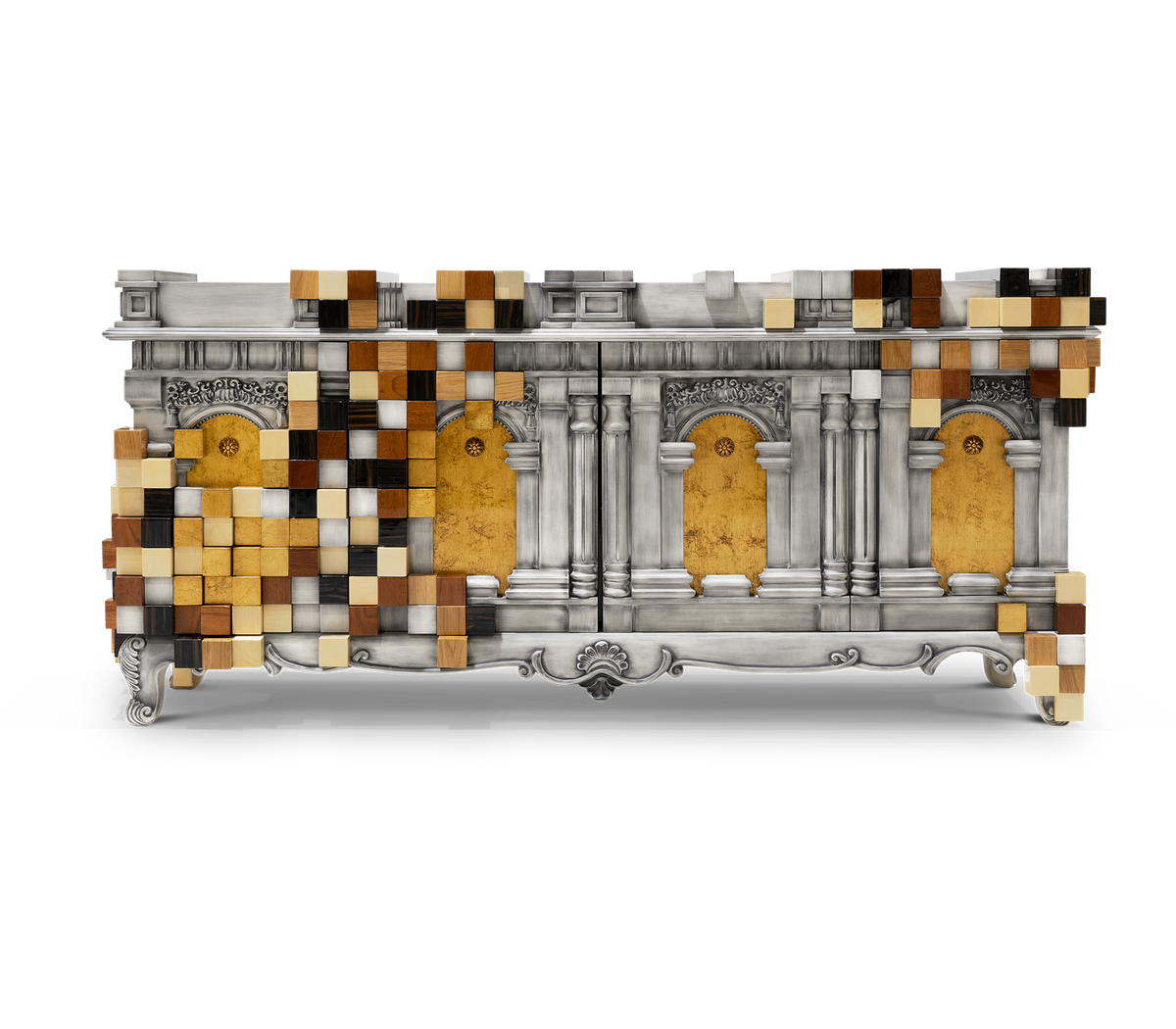 Luxury Mirrored Sideboard Buffet Cabinet with Gold Accents & Modern Storage