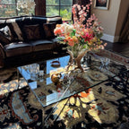 Thaddeus Hand-Forged Glass Coffee Table Square Metal for Living Room
