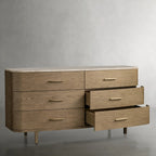 Commode Danny Wood à six tiroirs avec plateau en marbre, meuble de rangement à six tiroirs