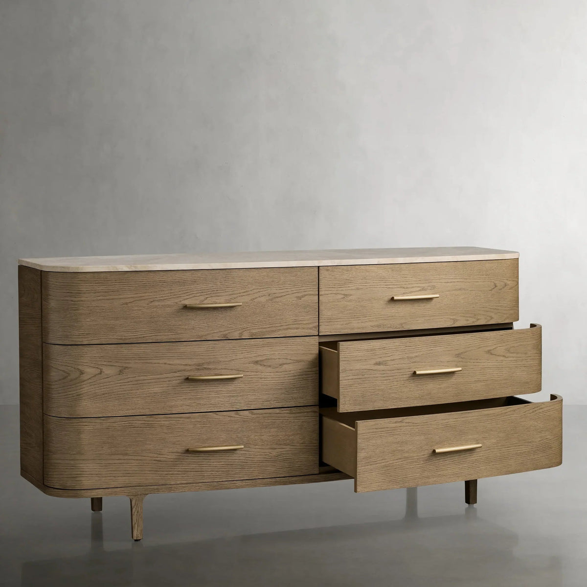 Commode Danny Wood à six tiroirs avec plateau en marbre, meuble de rangement à six tiroirs