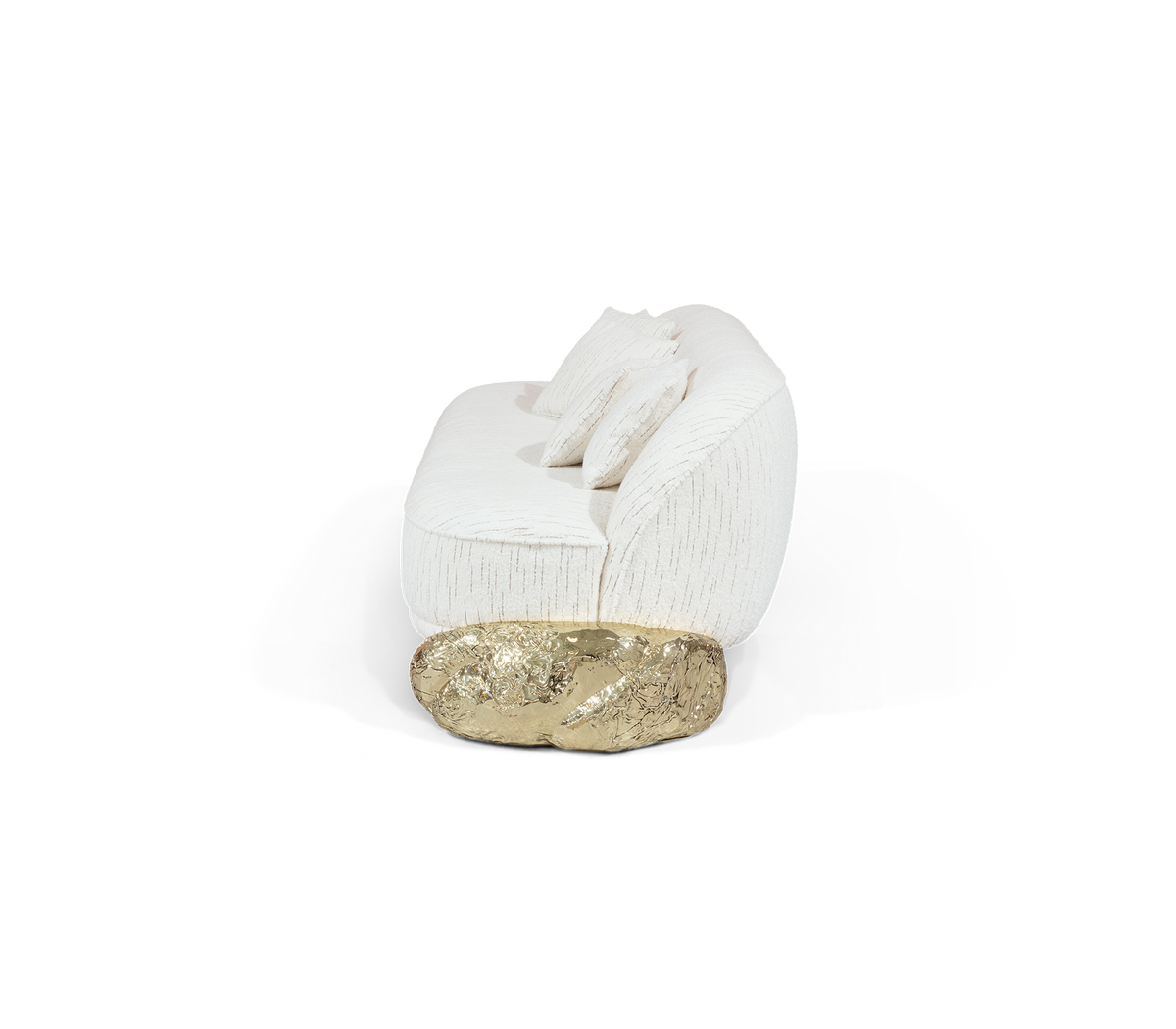 Luxury Sculptural Sofa with Polished Hammered Brass Base & Organic Curved Design