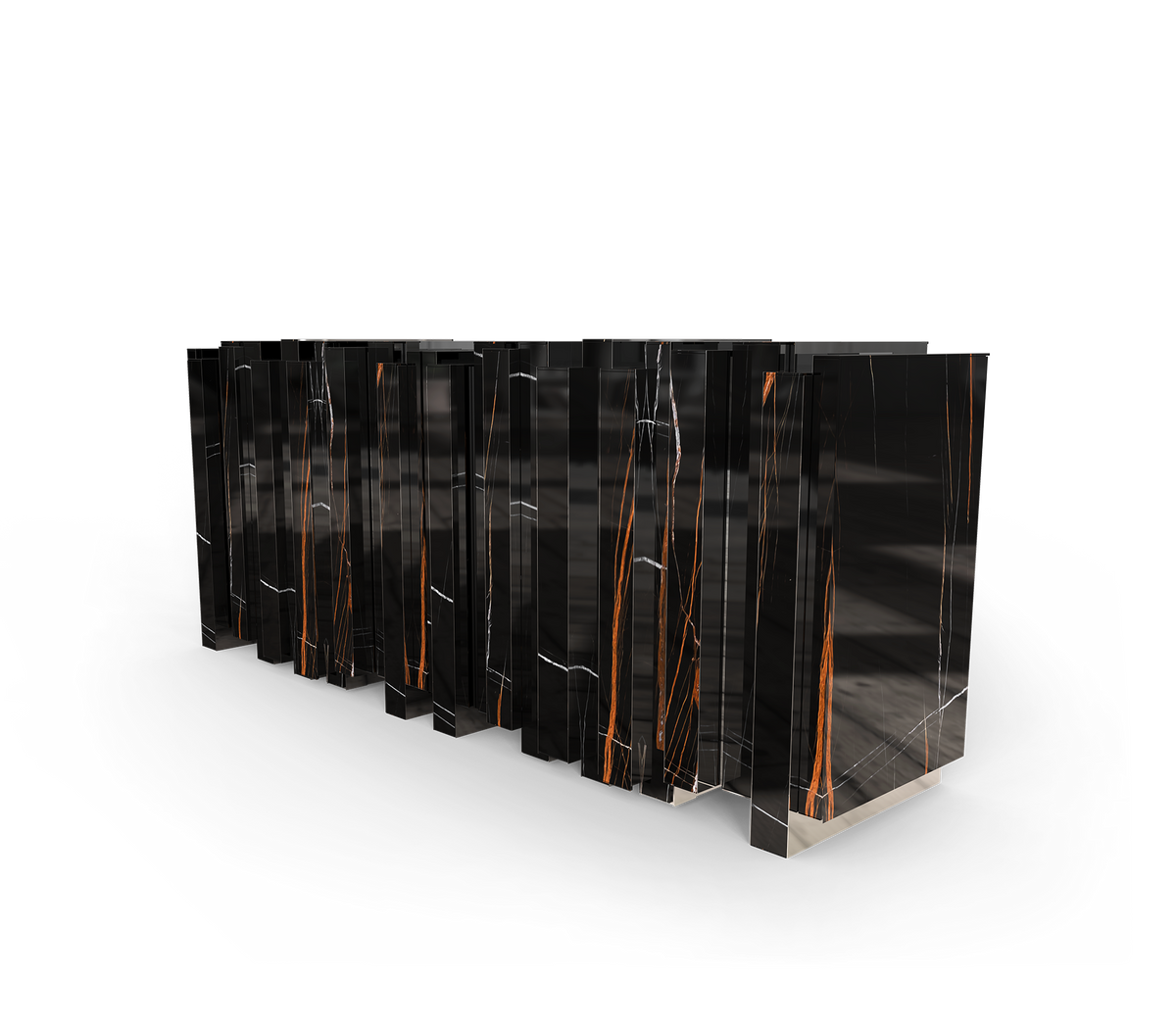 Luxury Sculptural Sideboard Cabinet with Black Gold Finish & Hidden Storage