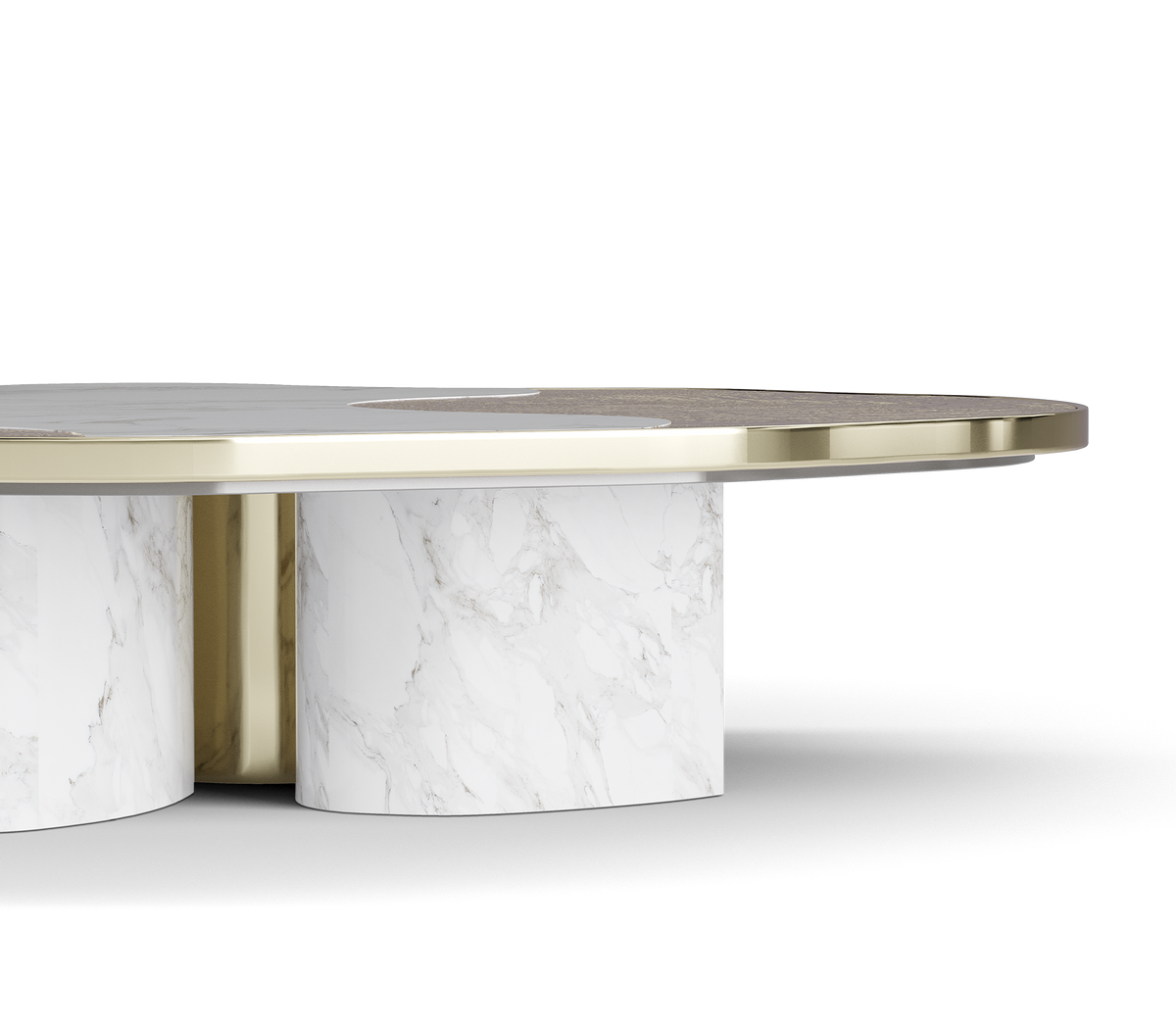 Luxury Calacatta Marble Coffee Table with Black Sculptural Base & Modern Design Center Tea Table