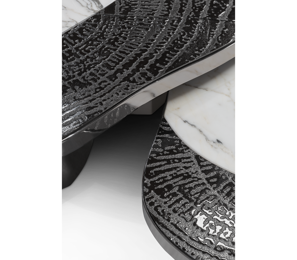 Luxury Calacatta Marble Coffee Table with Black Sculptural Base & Modern Design Center Tea Table