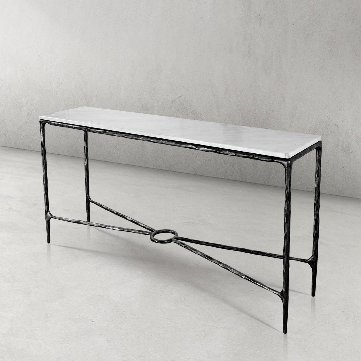 Thaddeus Metal Rectangle Marble Console Table Hand-Forged Entryways Entrance Table