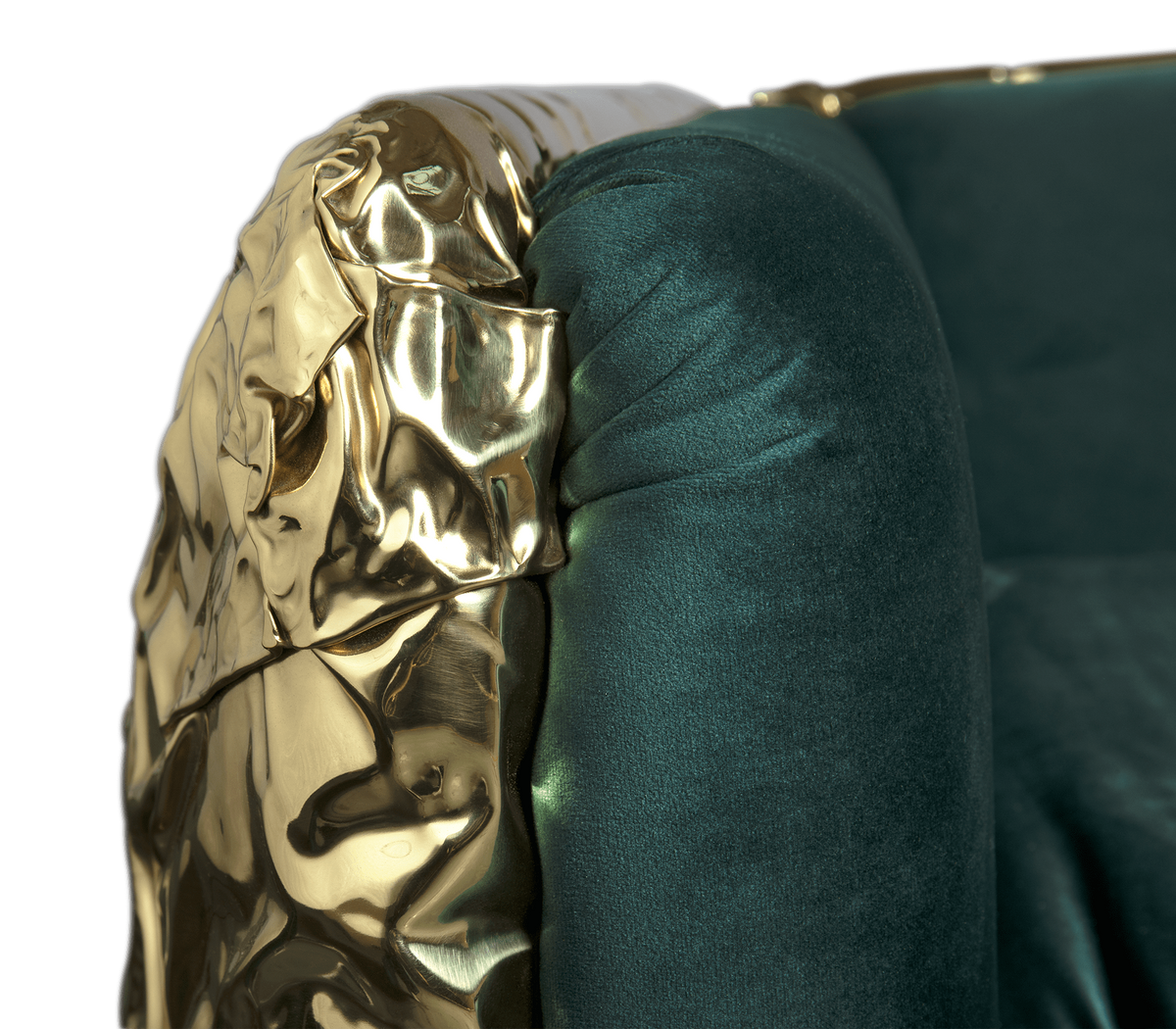 Luxury Imperfect Sculptural Sofa with Hammered Brass Frame & Artistic Design