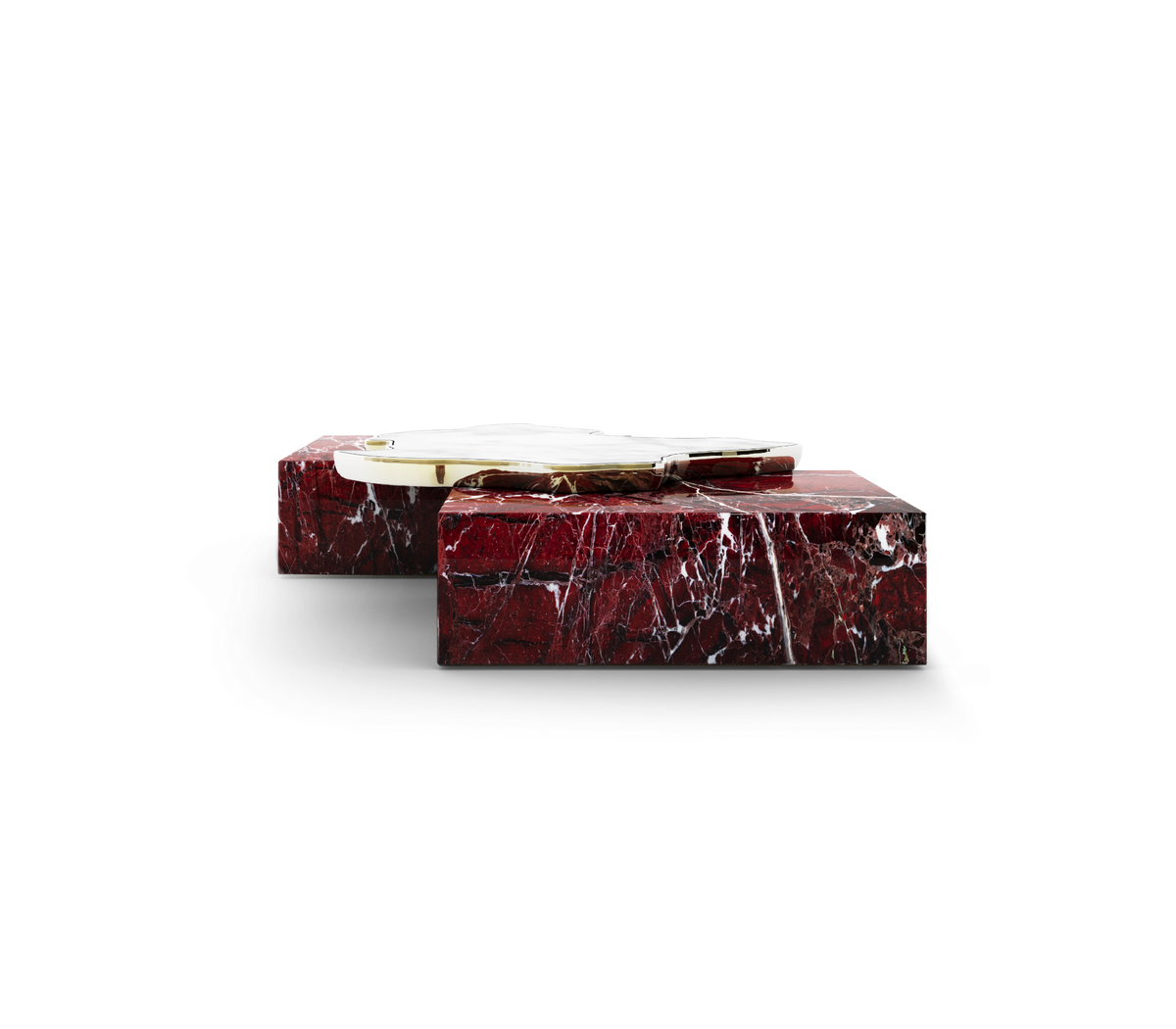 Luxury Sculptural Coffee Table Black & White High-Gloss Marble Finish
