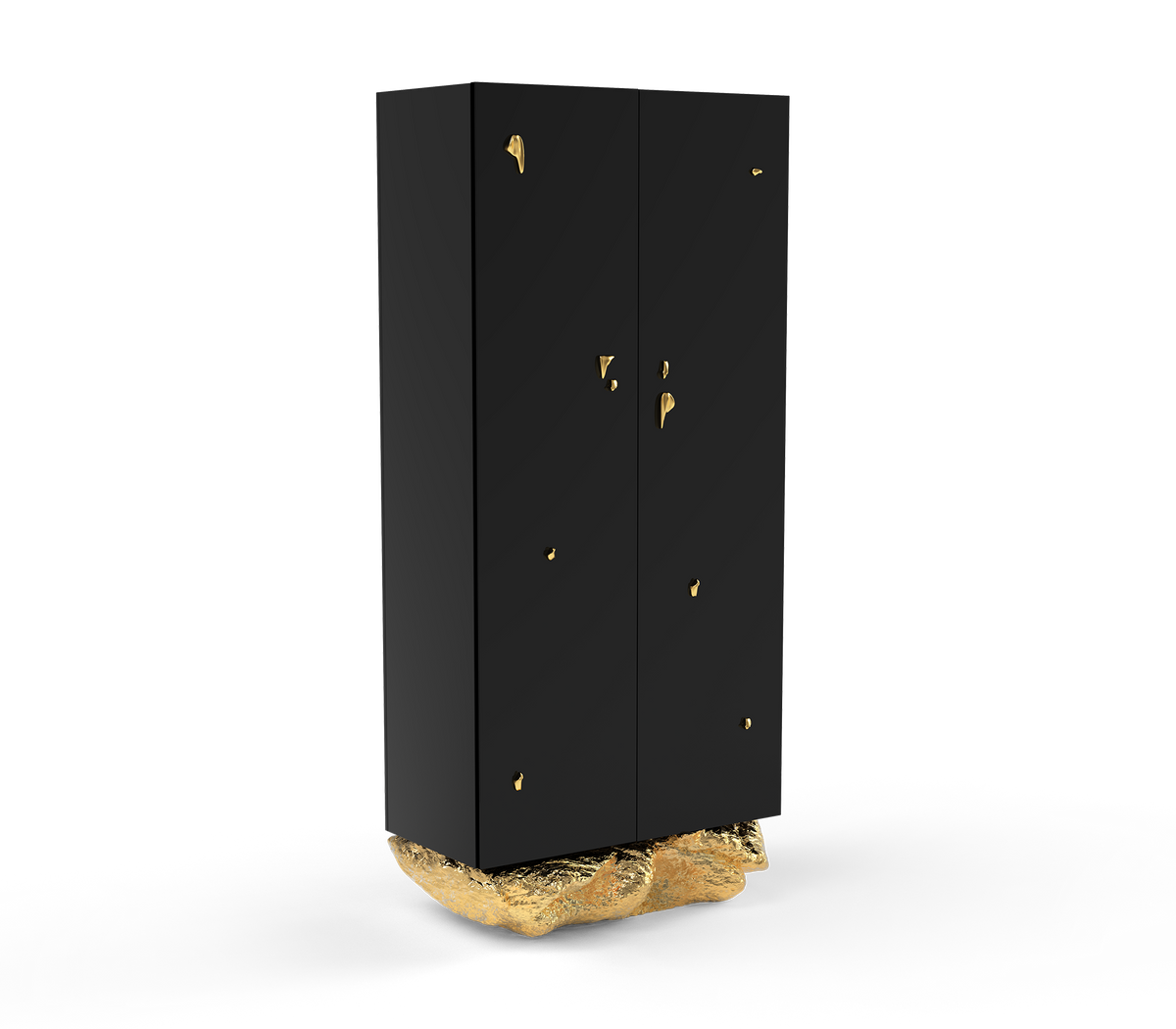 Luxury Marble Curio Cabinet with Brass Base, Glass Display Shelves & Hidden Storage