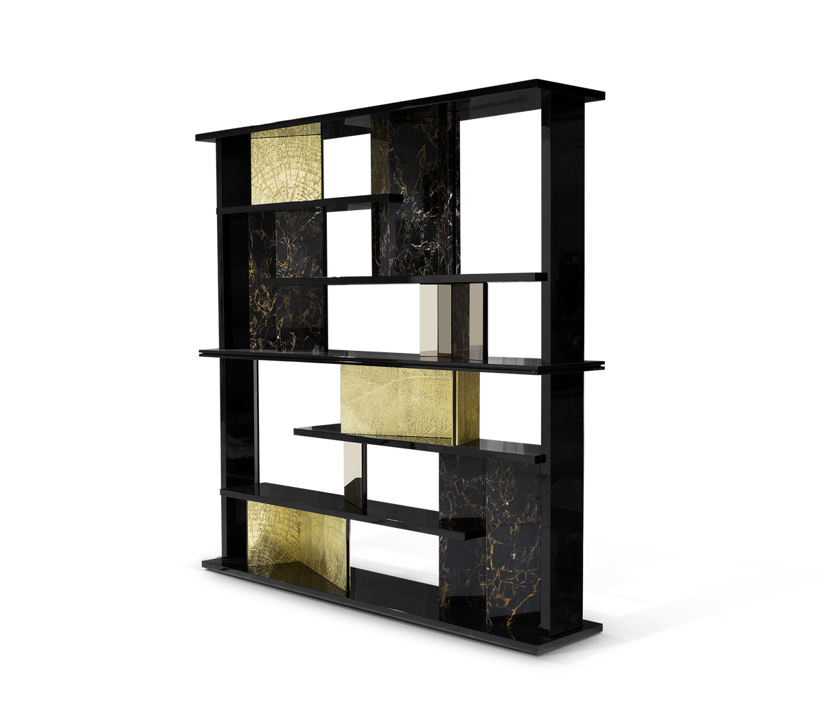 Luxury Double-Sided Bookcase with LED Lighting, Marble Shelves & Display Storage