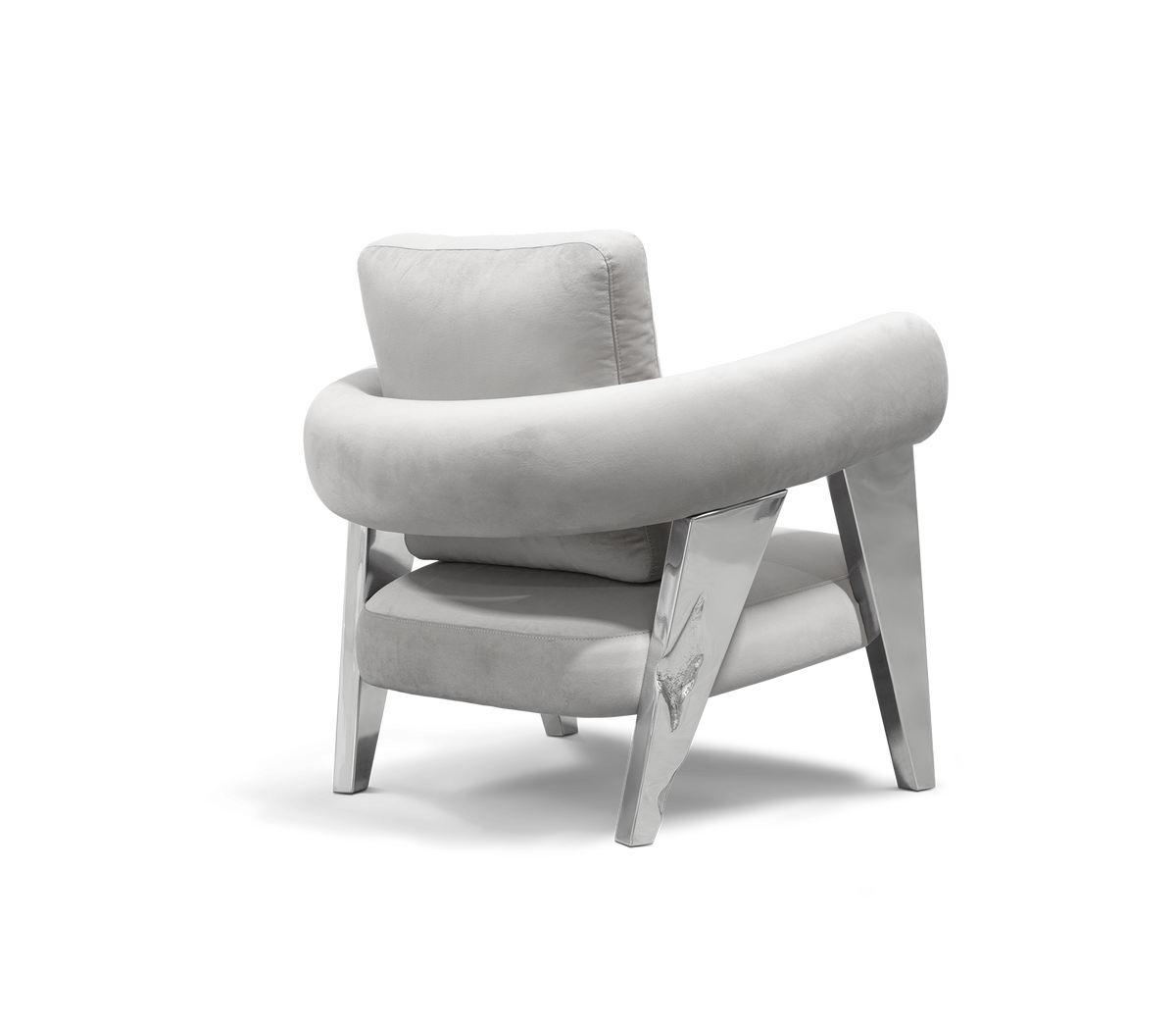 Luxury Sculptural Armchair with Polished Hammered Brass Legs & Curved Upholstery Design