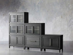Rowan Wood Modulares Wandregal, Mahagoni-Aufbewahrungsschrank mit geriffeltem Glas