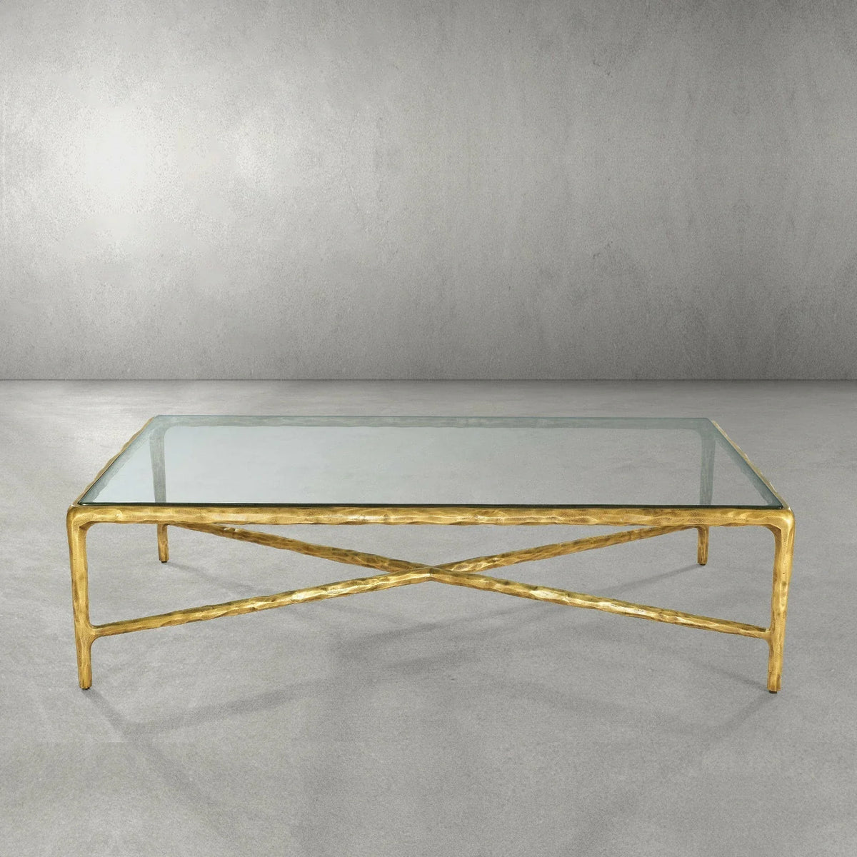 Thaddeus Metal Rectangular Glass Coffee Table Hand-Forged Living Sofa Center Tea Table