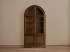 Vitrine haute Giotto à portes vitrées, buffet de salle à manger ancien en bois, bibliothèque ancienne