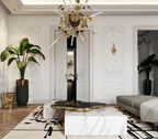 Luxury Sculptural Coffee Table Black & White High-Gloss Marble Finish