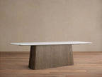 Table de salle à manger Saint Germain en pierre avec piètement Toulouse en bois et marbre de pierre naturelle