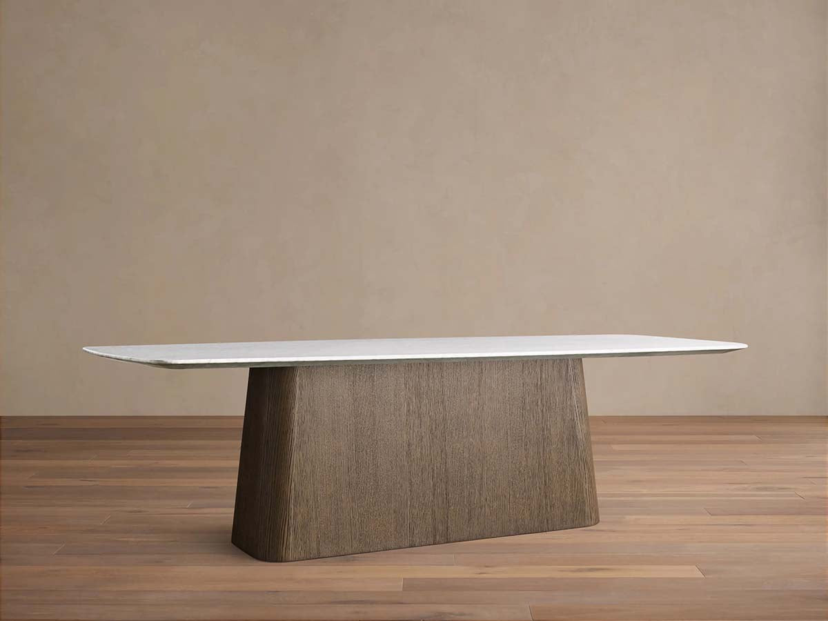 Table de salle à manger Saint Germain en pierre avec piètement Toulouse en bois et marbre de pierre naturelle