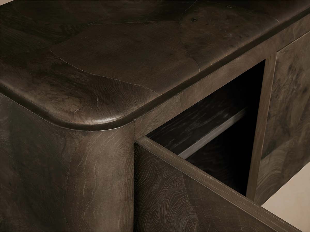 Polanco TV Stand Unit Wood Sideboard Media Console Ash Entryways Storage Cabinet with Oxidized Steel Base