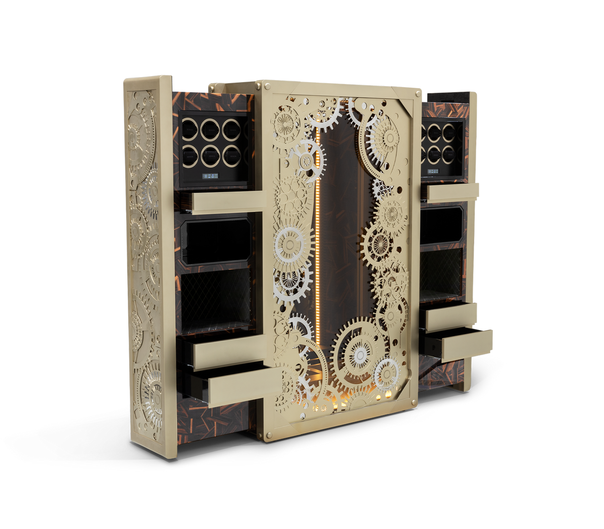 Luxury Baron Safe with Electric Opening System, Gold-Plated Brass & Walnut Root Interior
