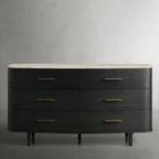 Commode Danny Wood à six tiroirs avec plateau en marbre, meuble de rangement à six tiroirs