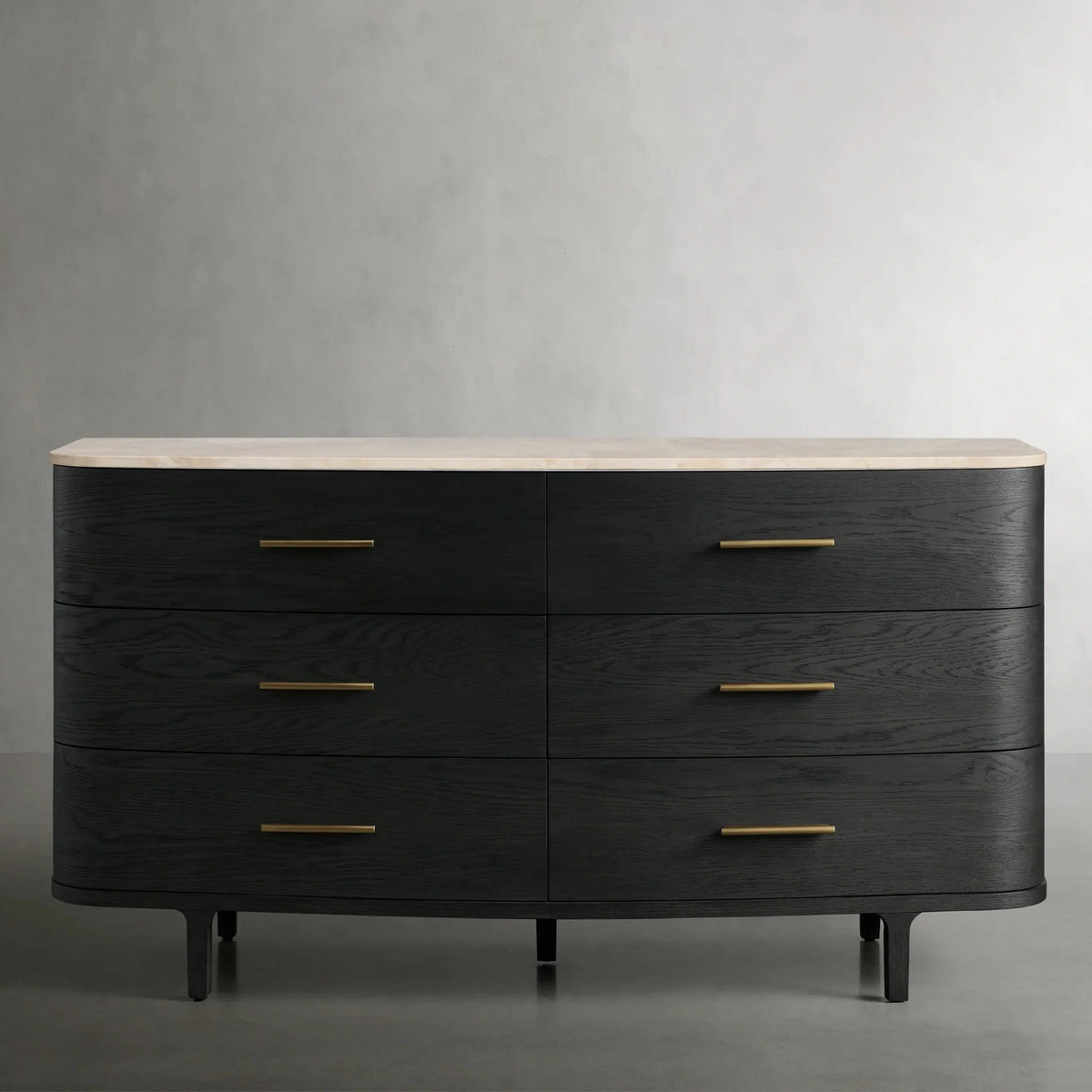 Commode Danny Wood à six tiroirs avec plateau en marbre, meuble de rangement à six tiroirs