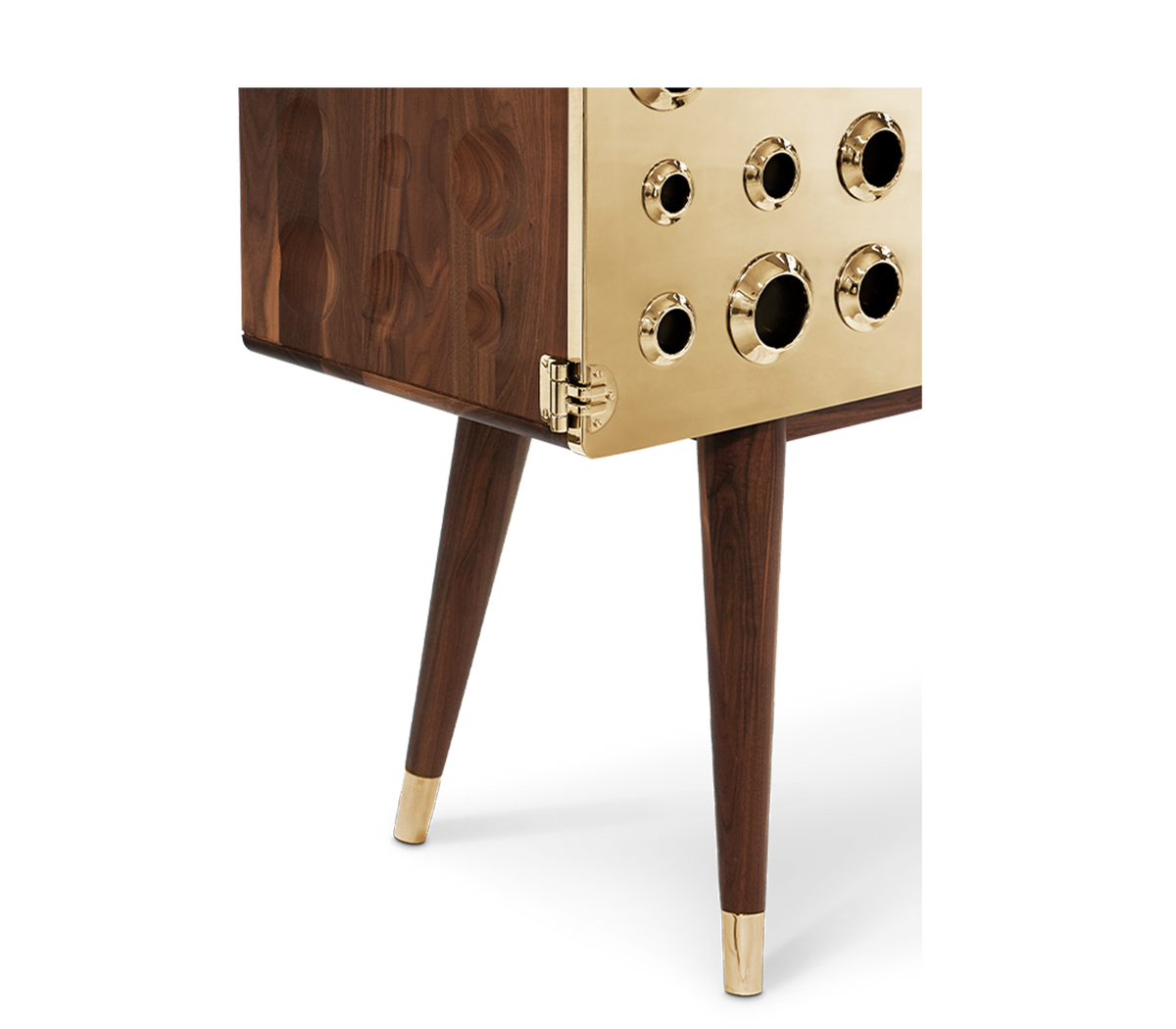 Luxury Walnut Bar Cabinet with Brass Accents & Hidden Storage