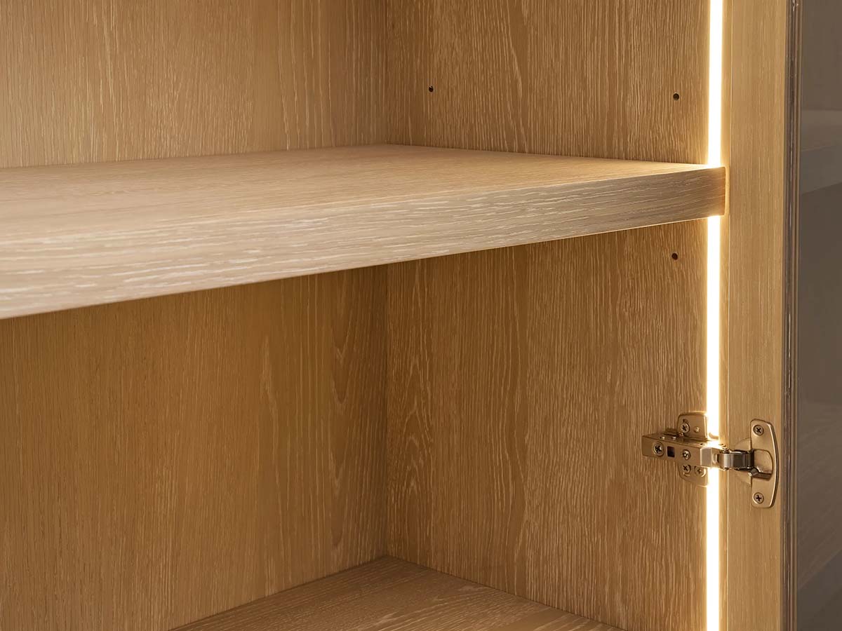 Nason Modular Glass Display Cabinets Oak Wood Tall Cabinets Large Bookcase with Integrated LED Lighting Modern Minimalist Style