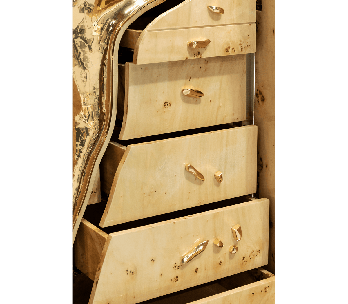 Luxury Walnut Display Cabinet with Sculptural Brass Accents & Hidden Storage