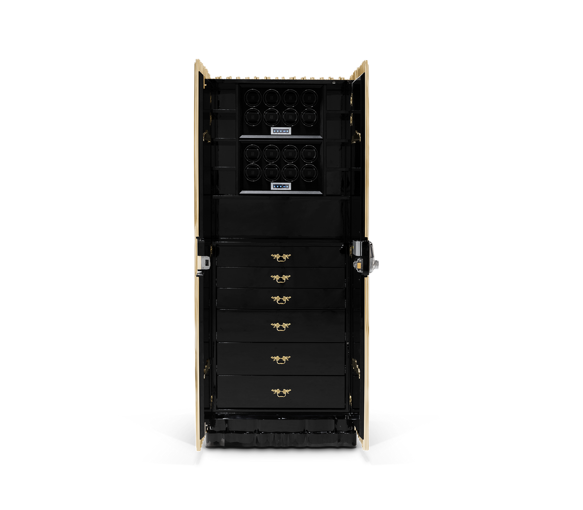Luxury Symphony Watch Winder Safe with Gold-Plated Brass Pipes & High-Security Storage System