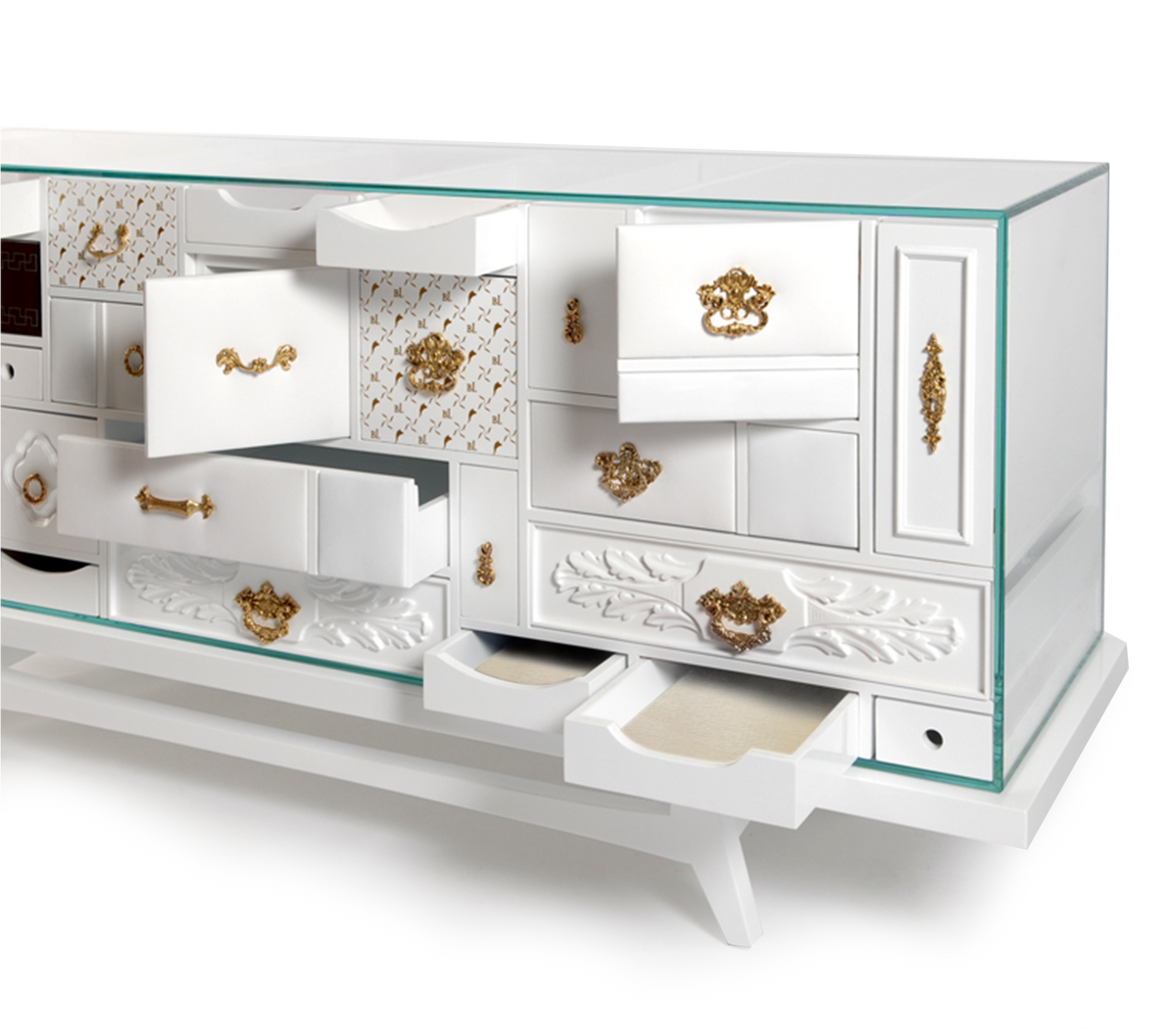 Luxury Black Sideboard Cabinet with Geometric Design & Hidden Storage