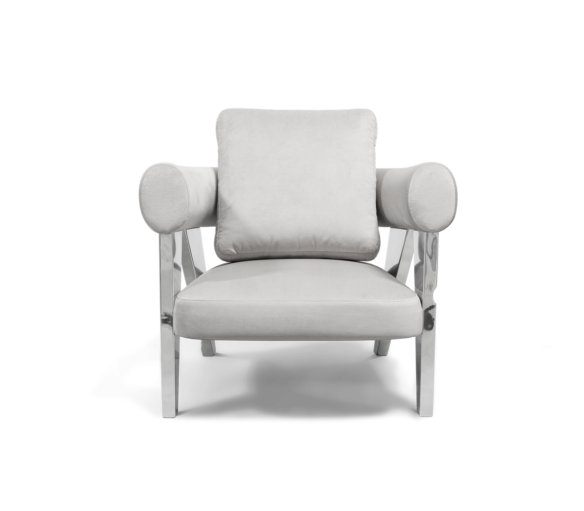 Luxury Sculptural Armchair with Polished Hammered Brass Legs & Curved Upholstery Design
