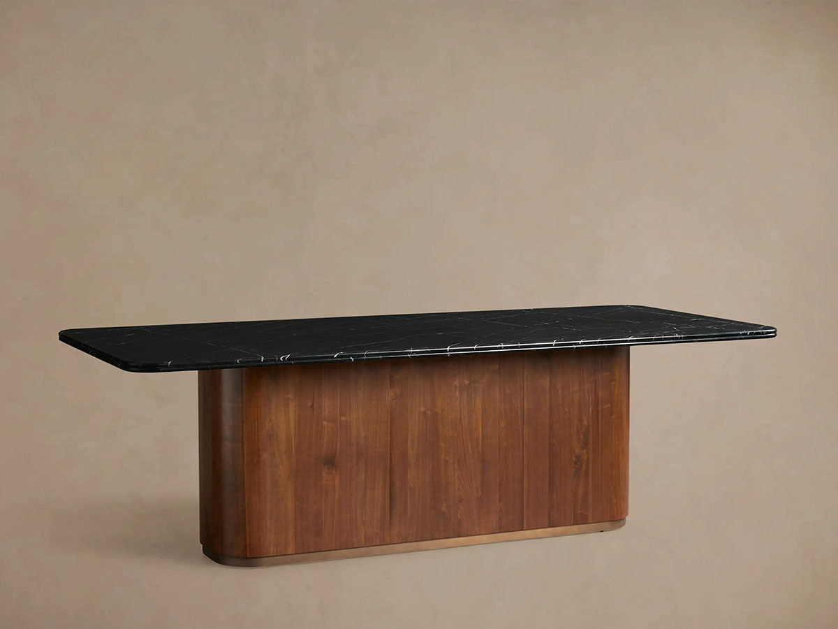 Table à manger Caden avec plateau en pierre Marquina noire Base en noyer américain Style de luxe