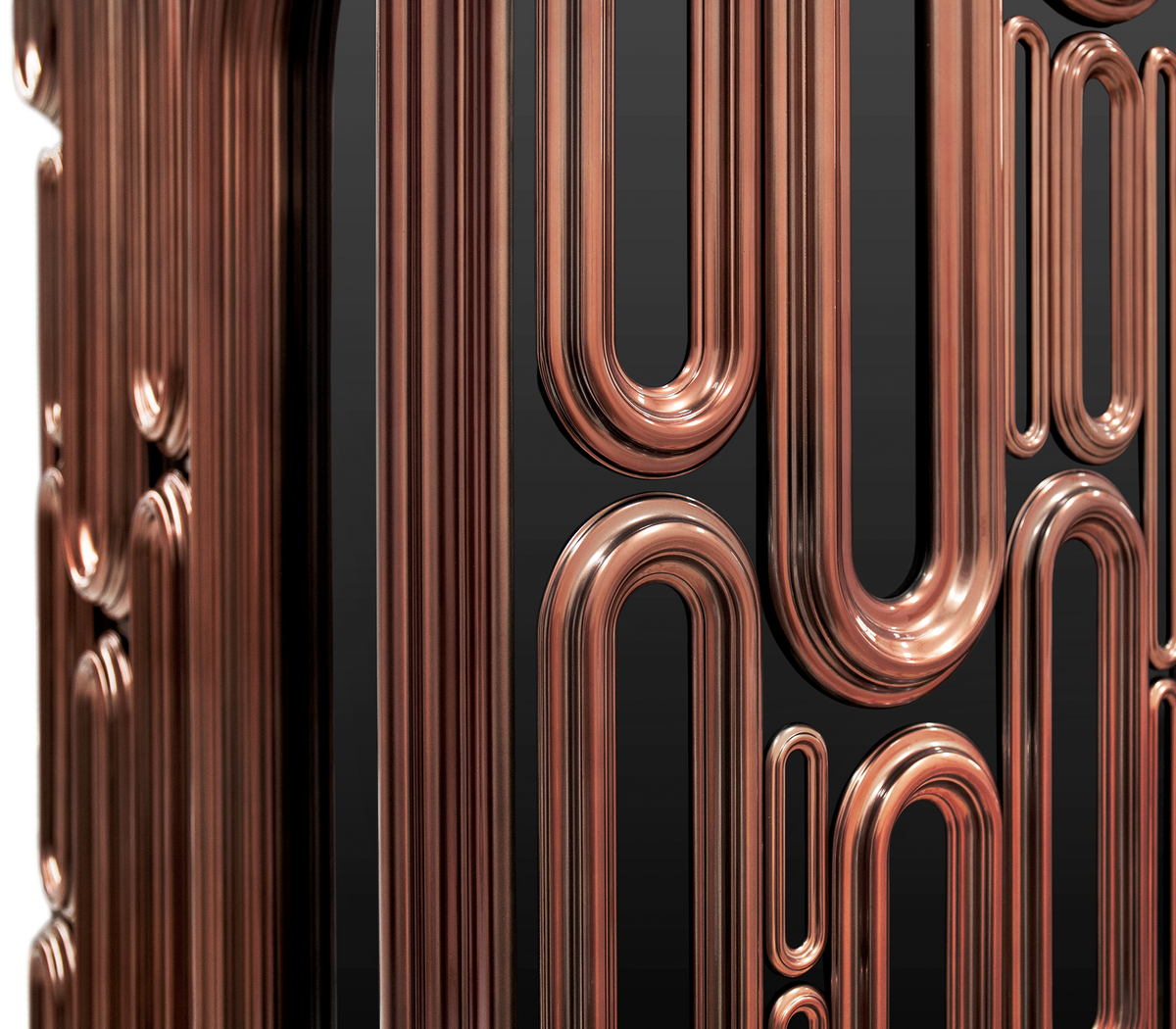 Luxury Bar Cabinet with Brass Tube Design, Glass Shelves & Hidden Storage