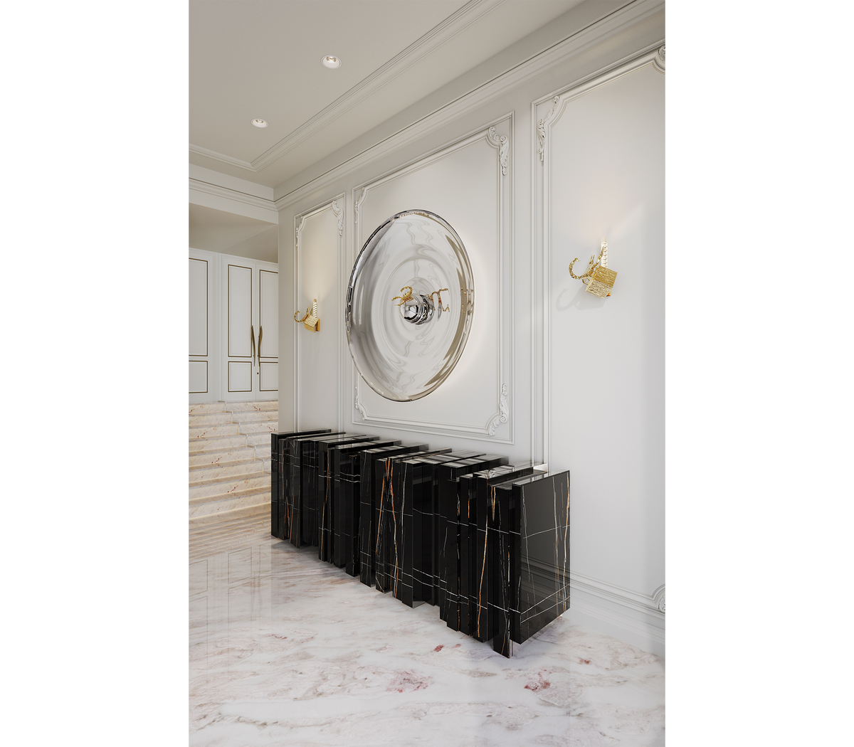 Luxury Sculptural Sideboard Cabinet with Black Gold Finish & Hidden Storage