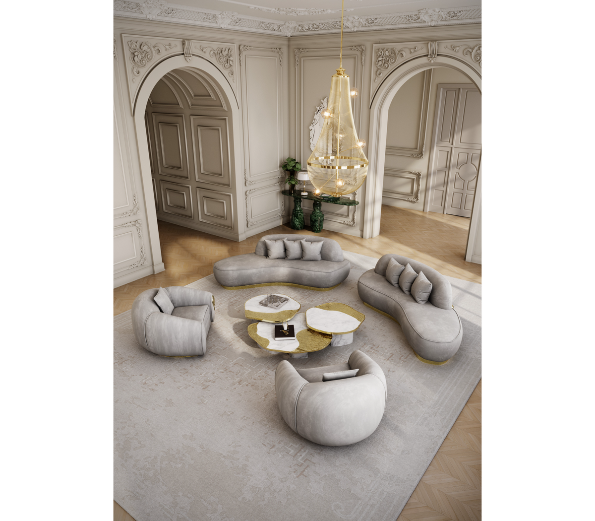 Luxury Calacatta Marble Coffee Table with Black Sculptural Base & Modern Design Center Tea Table