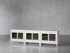 Meuble TV modulaire Rowan avec porte vitrée, buffet en acajou, meuble de rangement pour télévision en bois
