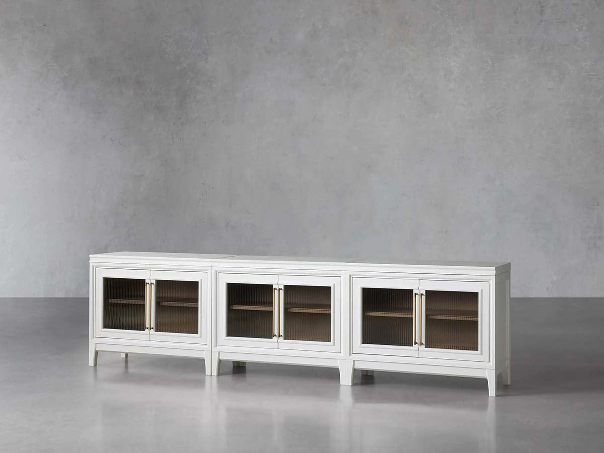 Meuble TV modulaire Rowan avec porte vitrée, buffet en acajou, meuble de rangement pour télévision en bois