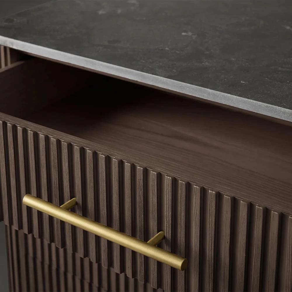 Finnley Holzkommode mit acht Schubladen und Marmor- oder Blausteinplatte, ländlicher Schrank mit 8 Schubladen