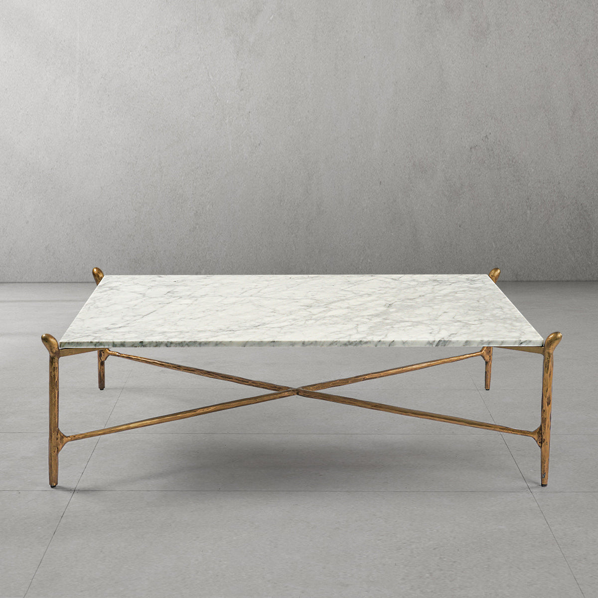 Thaddeus Metal Square Horn Marble Coffee Table Hand-Forged Living Sofa Center Tea Table
