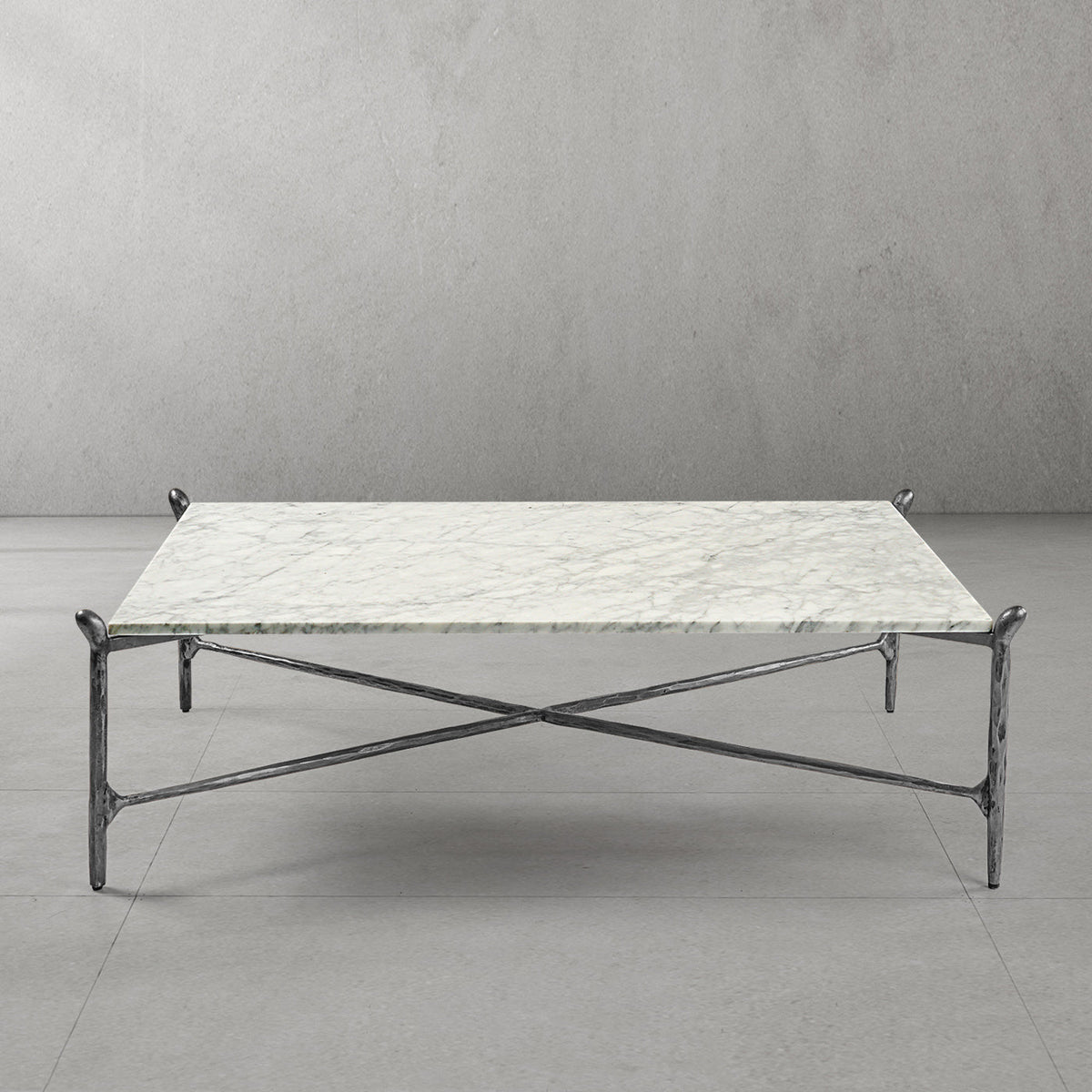 Thaddeus Metal Square Horn Marble Coffee Table Hand-Forged Living Sofa Center Tea Table