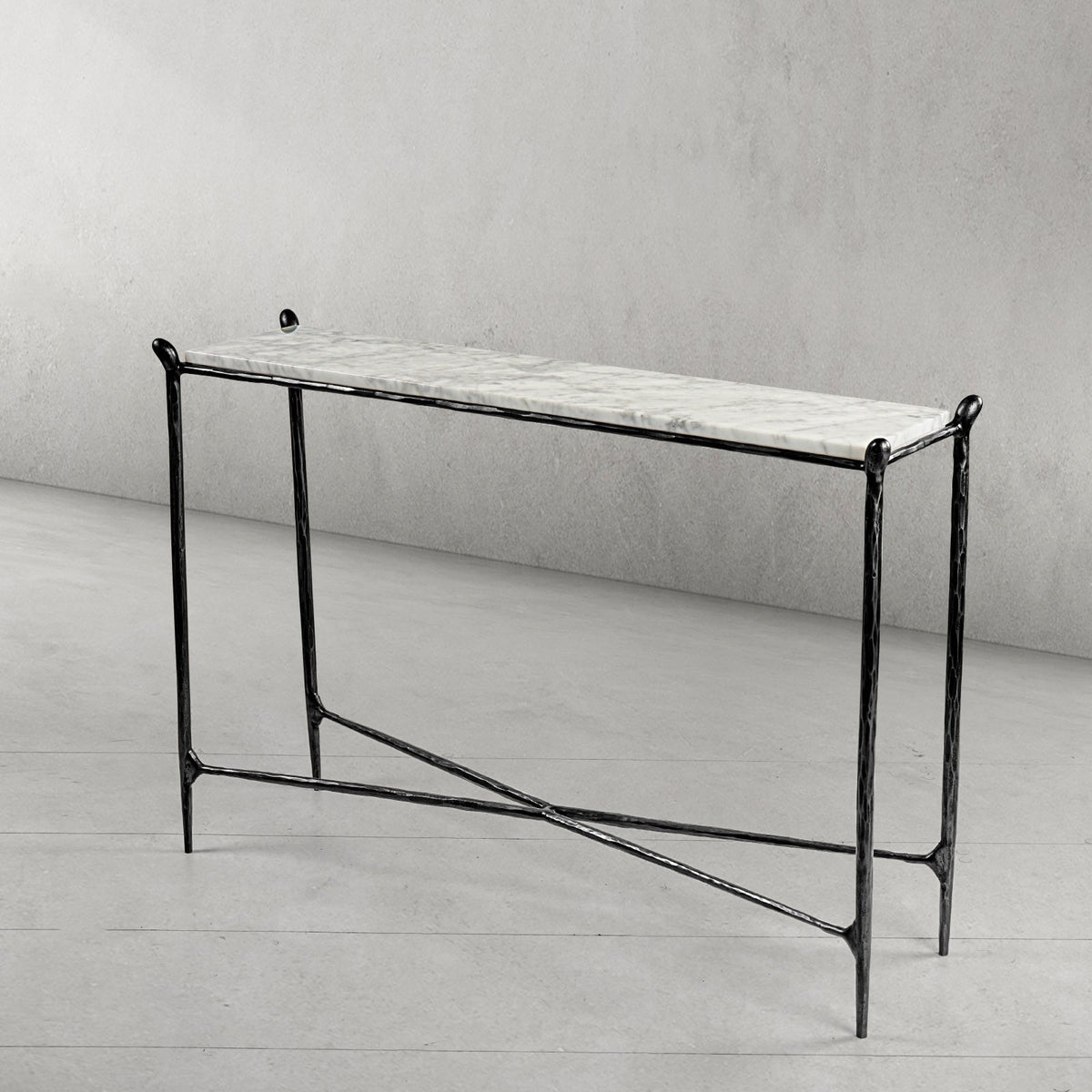 Thaddeus Metal Rectangle Horn Marble Console Table Hand-Forged Entryways Entrance Table