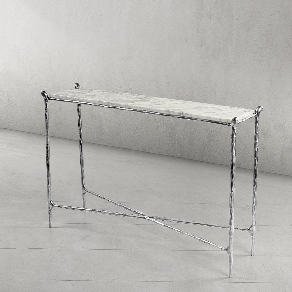 Thaddeus Metal Rectangle Horn Marble Console Table Hand-Forged Entryways Entrance Table